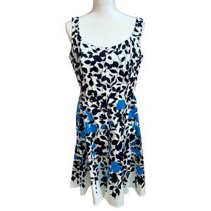 Nine West Women’s 10 Fit & Flare Dress | Blue & Black Floral Print Boned Bodice